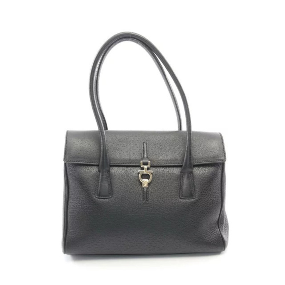 Salvatore Ferragamo Gancini Shoulder Bag Leather Black